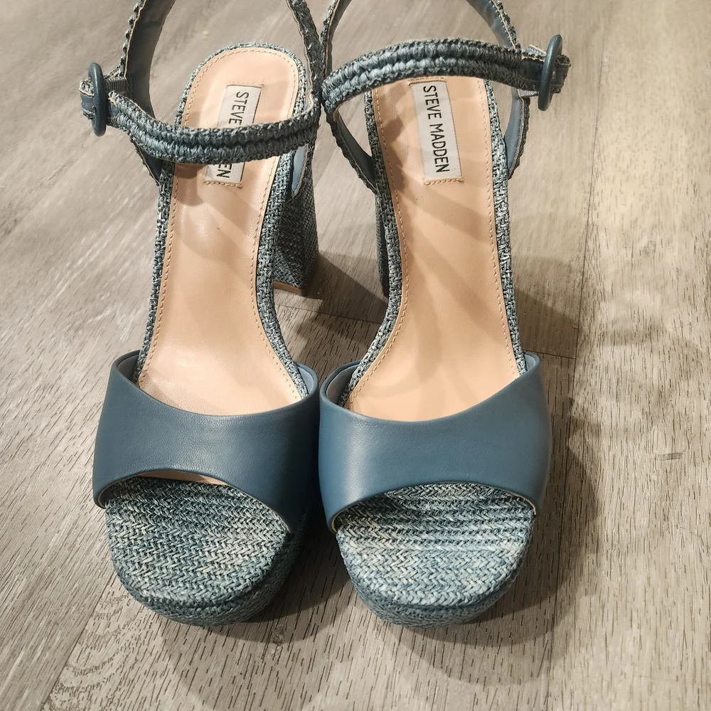 Steve Madden Blue Platform Block Heel Sandals, Women's Size 10